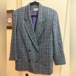 Evan Picone Vintage Green and Purple Plaid Blazer